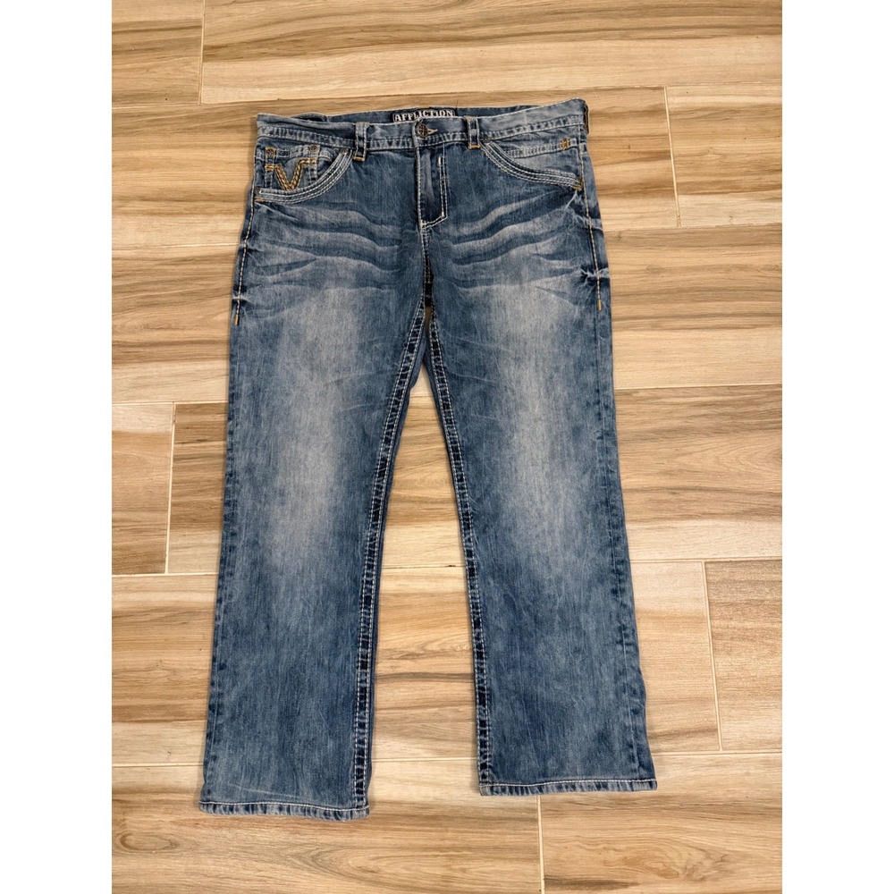 Affliction Ace Straight Leg Jeans Mens 36 Medium Wash Thick Stitch Y2K Denim